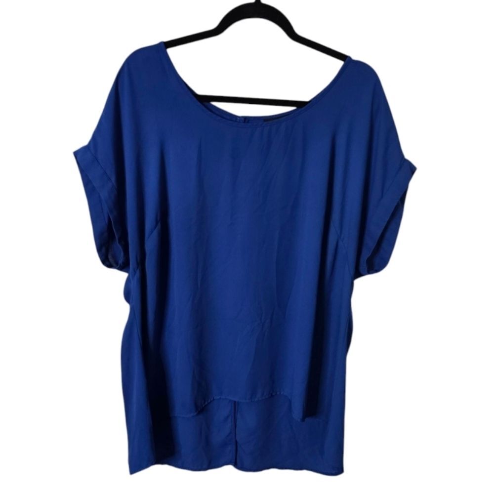 Lane Bryant Women's Blue Top Blouse 14/16 High Low Scoop Neck Polyester *